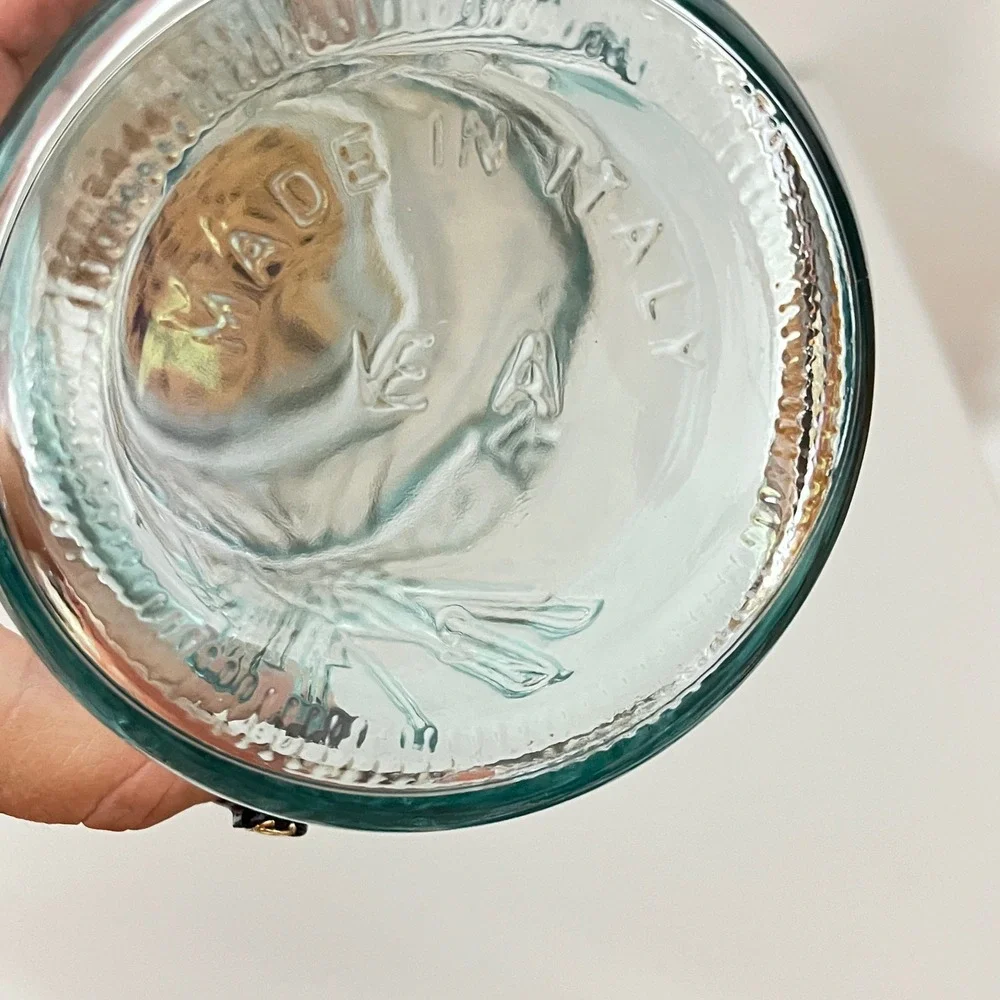 Vintage Glass Spaghetti Canister Made in Italy Clear Blue Tint Cork Lid 12.5